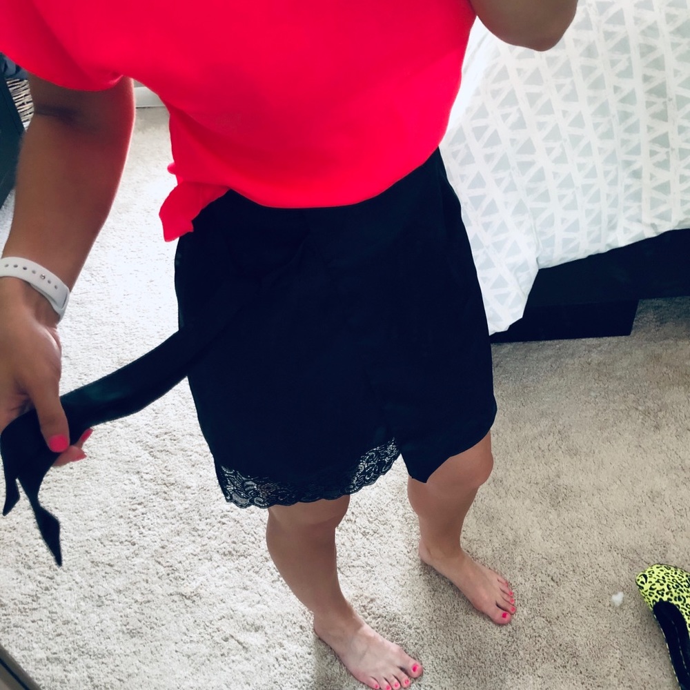 Black satan and lace wrap skirt